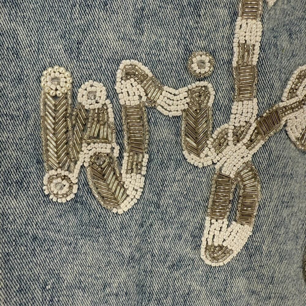 Heirloom Bridal Wifey Blue Jean Denim Jacket Pearl Beaded Seed Beading Small NEW - Picture 3 of 10